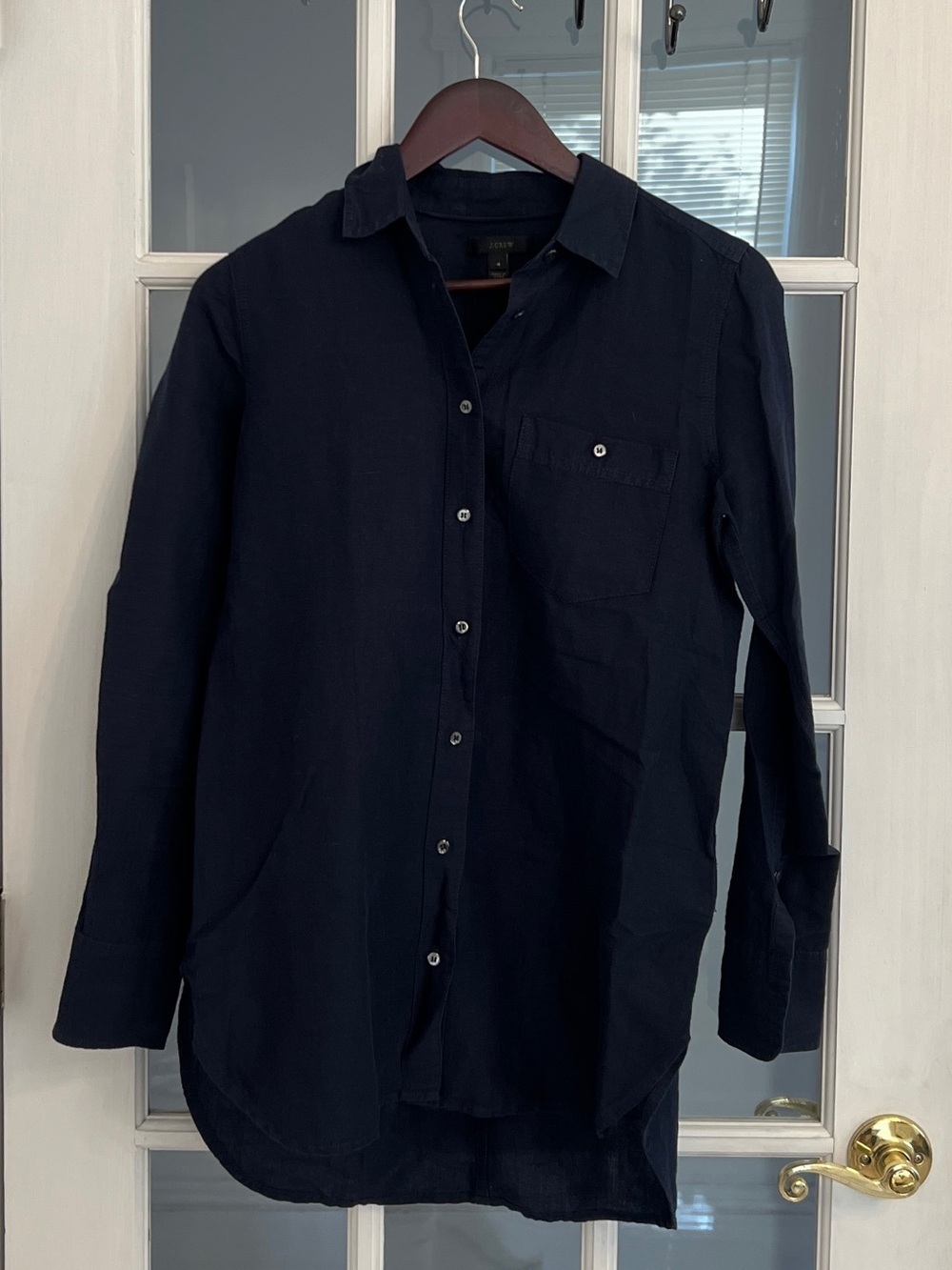 J. CREW Women’s Dark Blue Linen Blend Long Sleeve Button Down Shirt Size 4